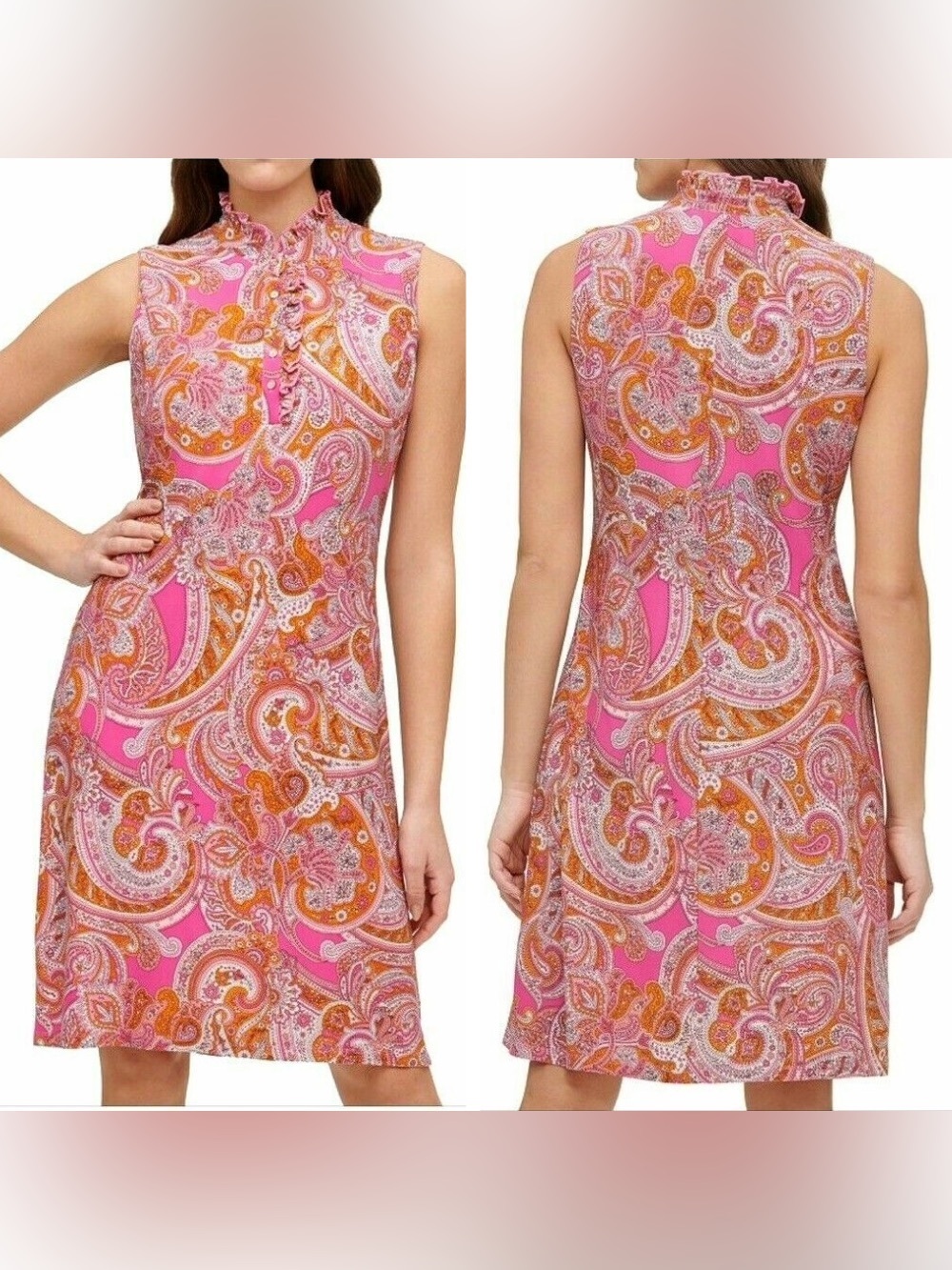NWT Tommy Hilfiger Pink & Orange Paisley Sleeveless Shift Dress, Large (12)